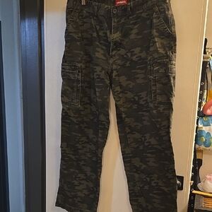 Green Cargo Pants with Camouflage Design